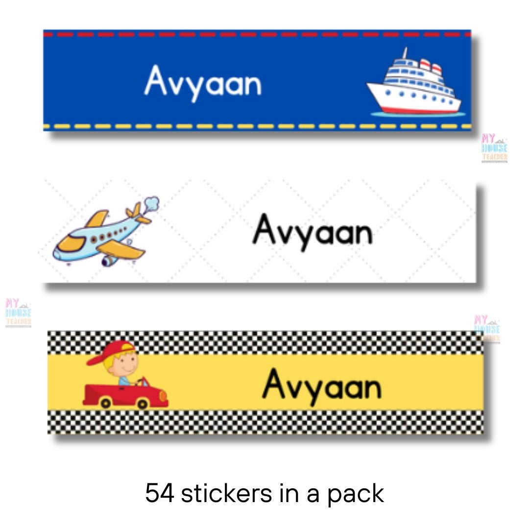 Waterproof Name Stickers for kids- car theme