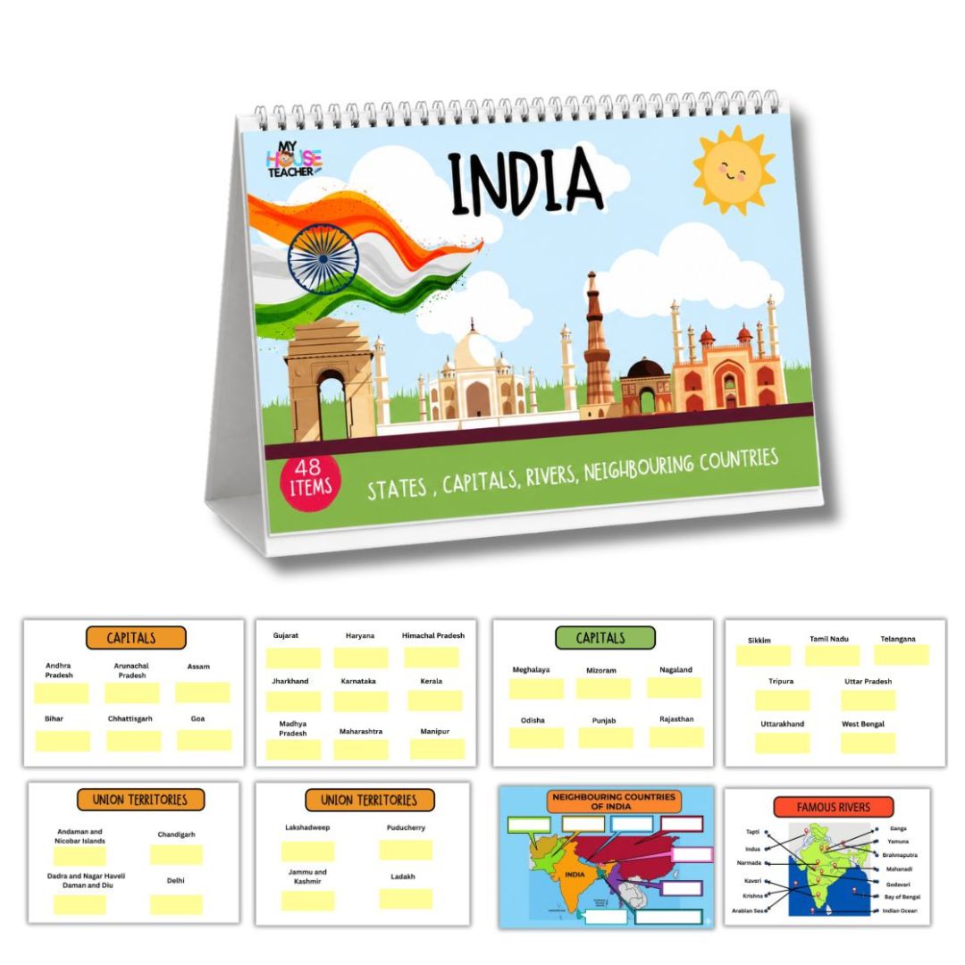 3 in 1 Kids Knowledge Busy Binder Book | India + World Facts + Logos