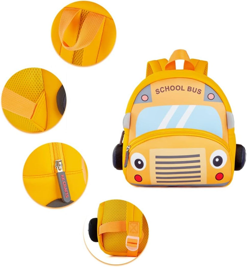 Cute Cartoon Bus Soft Plush Backpack with Front Pocket for Kids