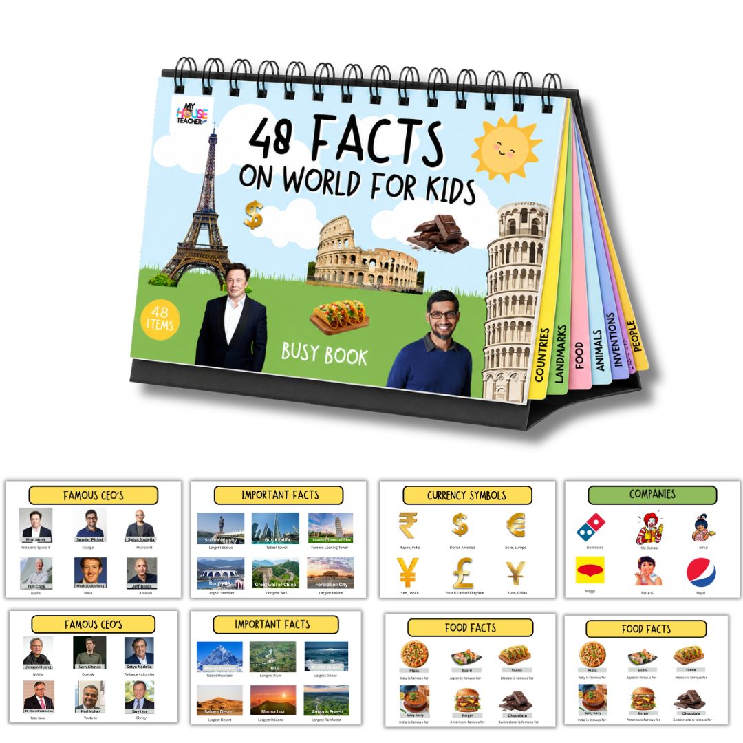 3 in 1 Kids Knowledge Busy Binder Book | India + World Facts + Logos