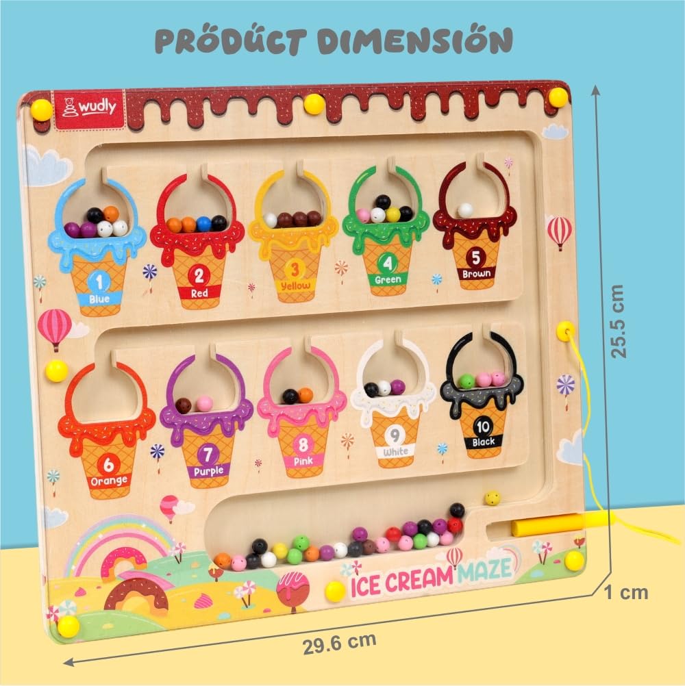 Ice Cream Magnetic Color &amp; Number Maze – Wooden Learning Puzzle Board