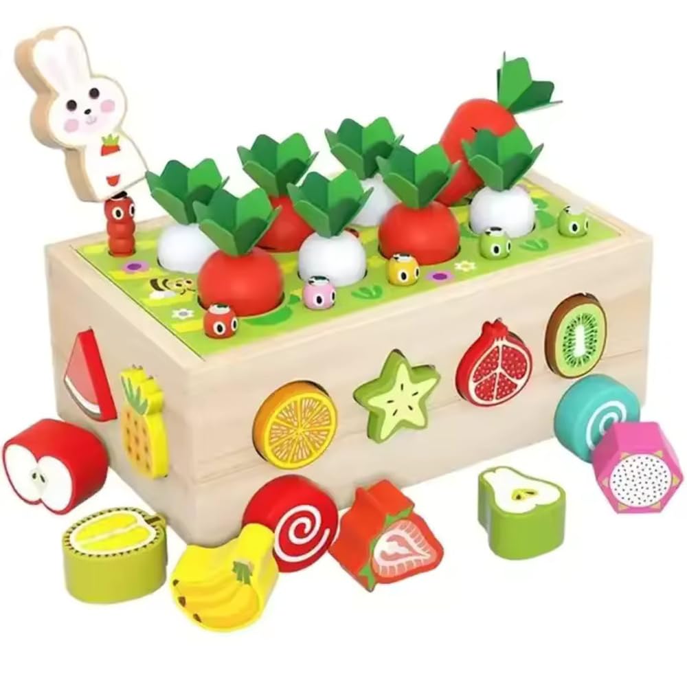 Wooden Montessori Fine Motor Toy – Carrot Harvest Game (32 Pcs Set)