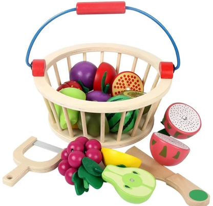 Magnetic Wooden Cutting Fruits – Food Play Toy Set with Basket