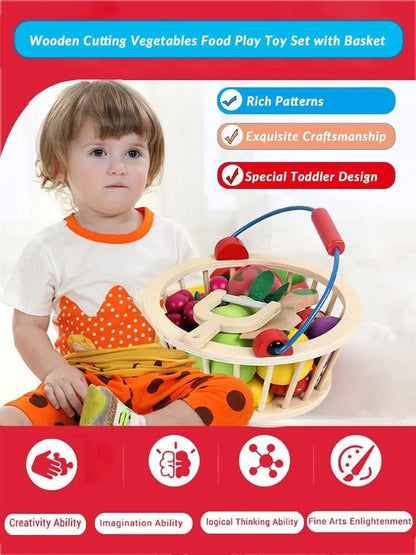 Magnetic Wooden Cutting Fruits – Food Play Toy Set with Basket
