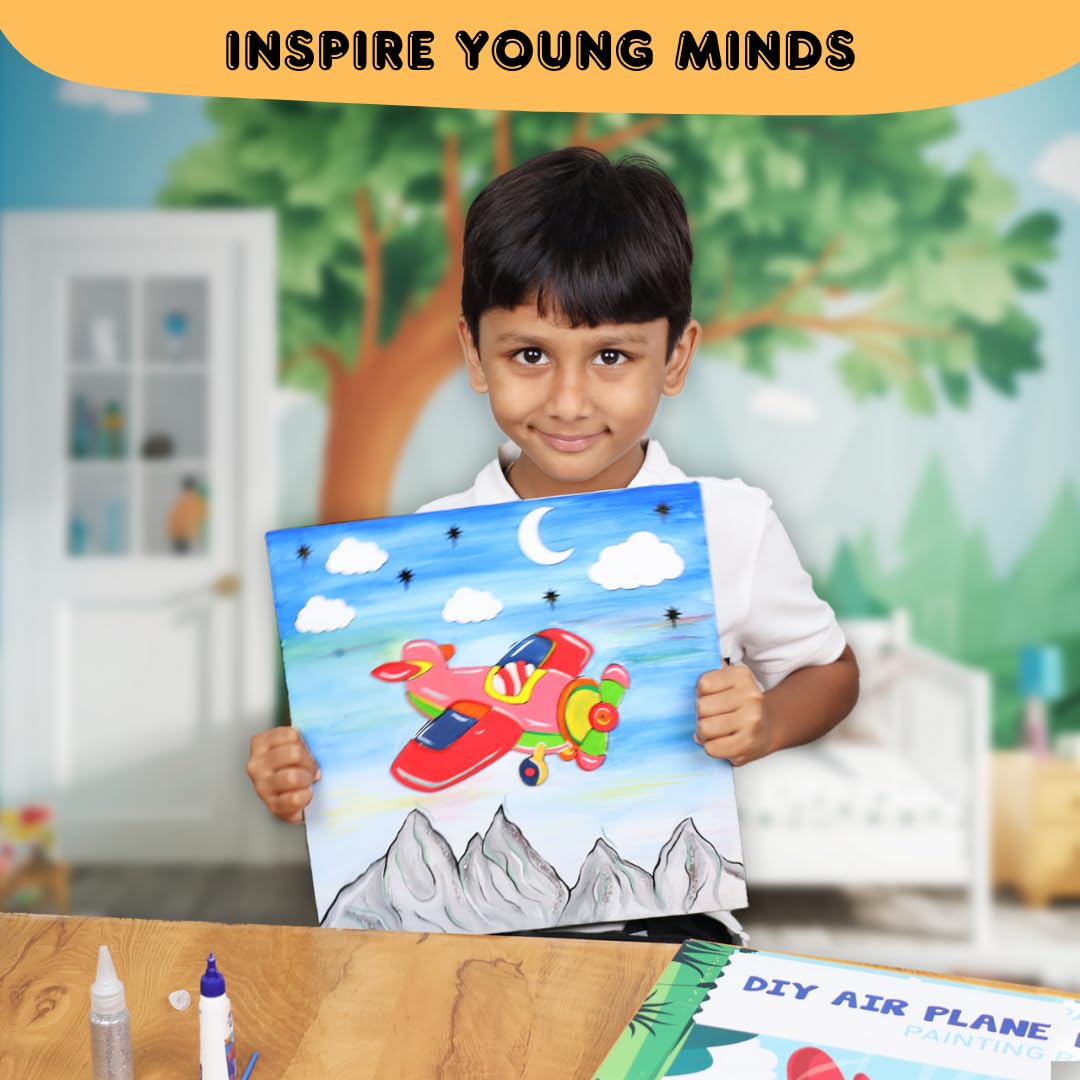 Air-Plane Theme Pre-Design Canvas -Paint It Yourself Activity Art and Craft Kit | Gifts for Kid's 5+ Age