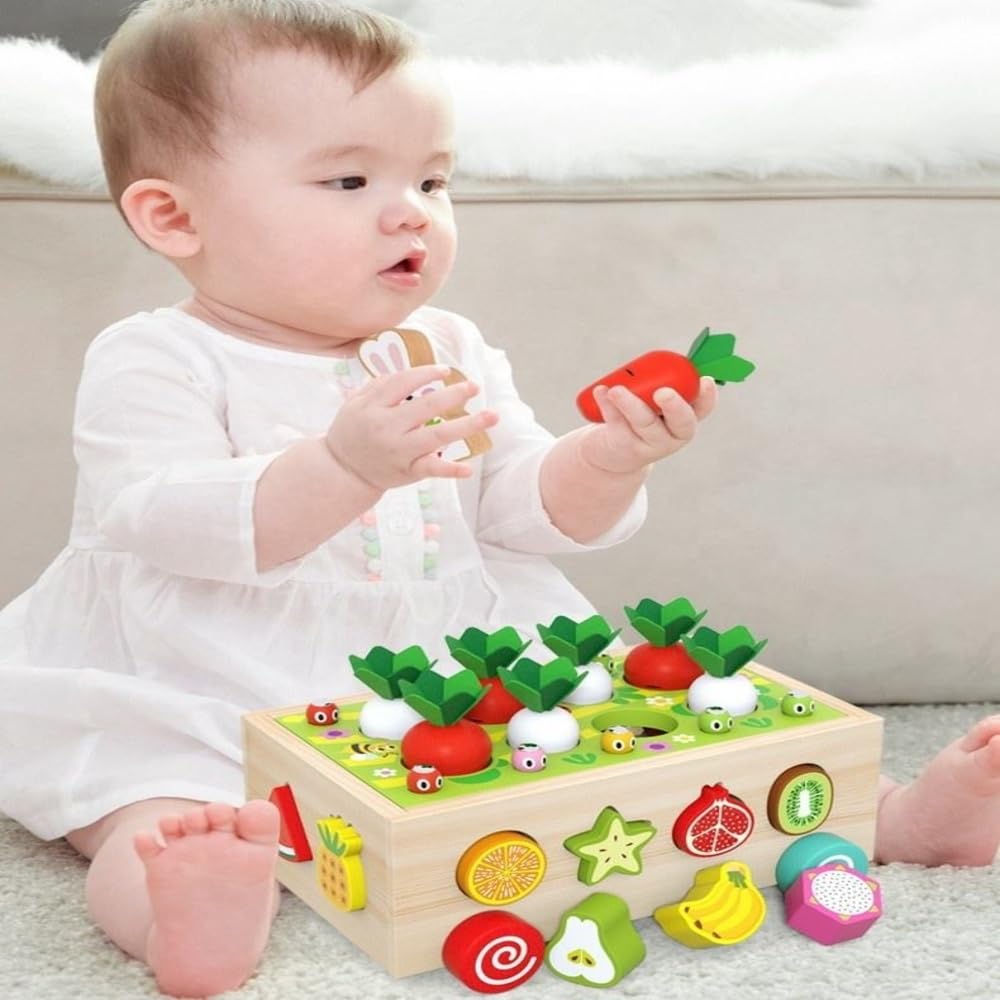 Wooden Montessori Fine Motor Toy – Carrot Harvest Game (32 Pcs Set)