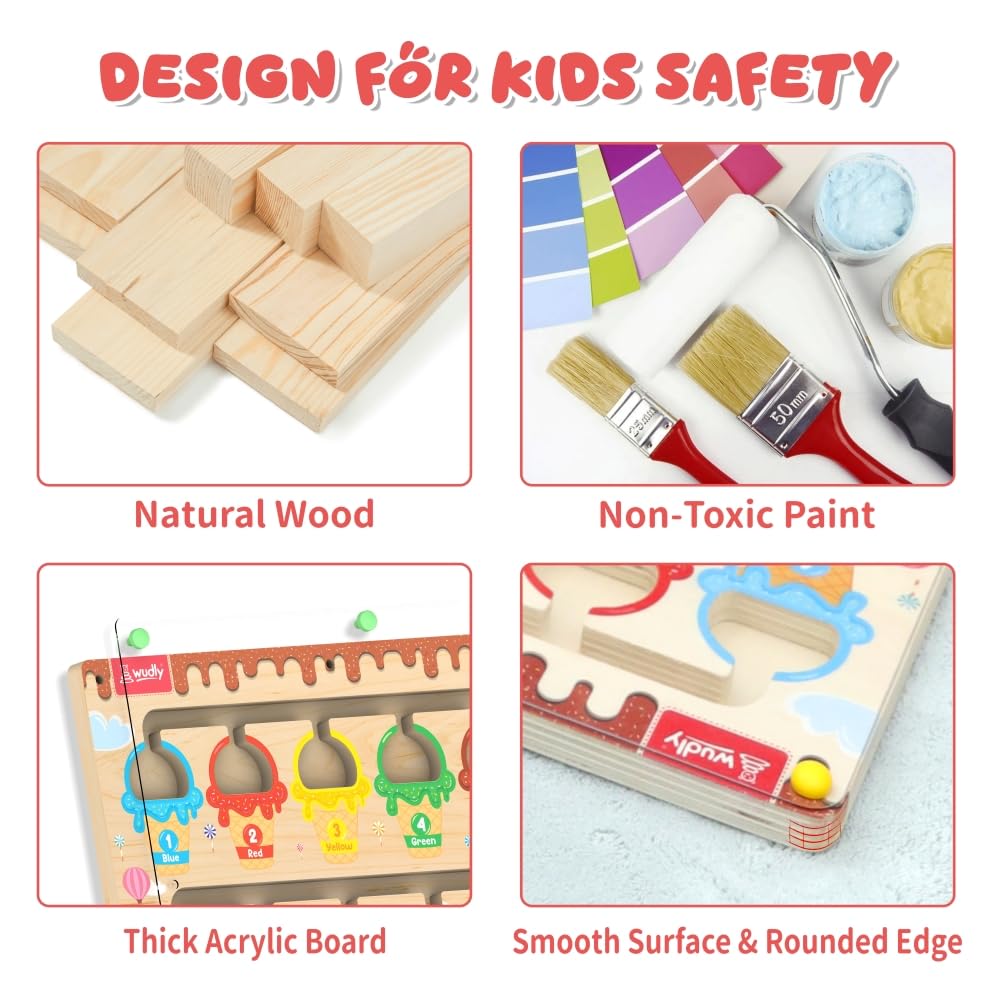 Ice Cream Magnetic Color &amp; Number Maze – Wooden Learning Puzzle Board