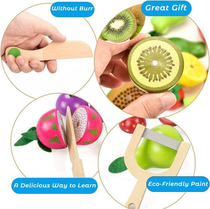 Magnetic Wooden Cutting Fruits – Food Play Toy Set with Basket