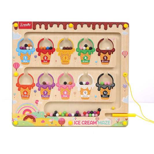 Ice Cream Magnetic Color &amp; Number Maze – Wooden Learning Puzzle Board