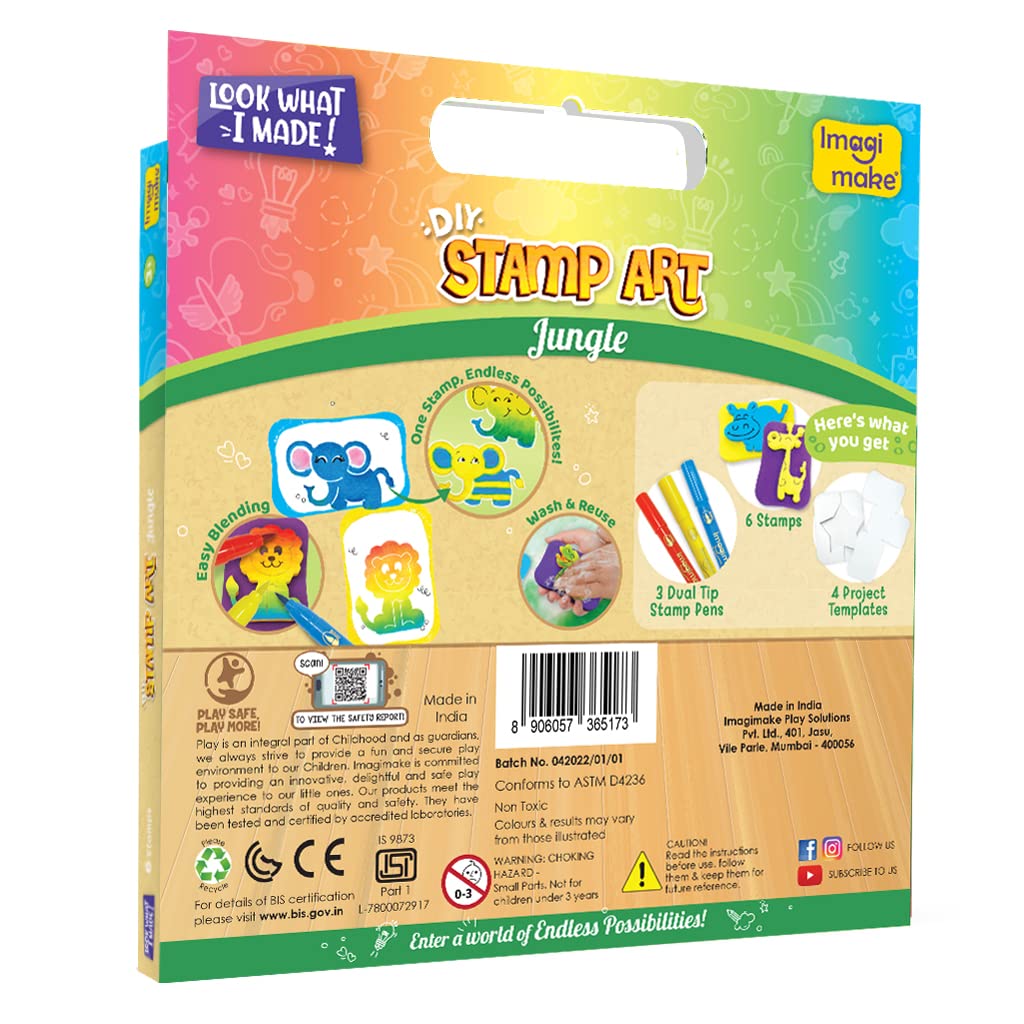 Imagimake Stamp Art Jungle | DIY Art and Craft Kit | Colouring & Stamping Set for Girls & Boys