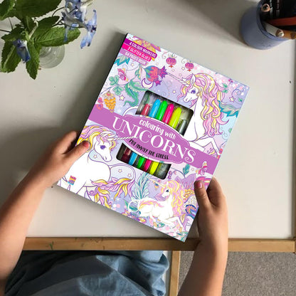 Unicorn Colouring Combo Kit | 32-Page Colouring Pad | 4+ Years