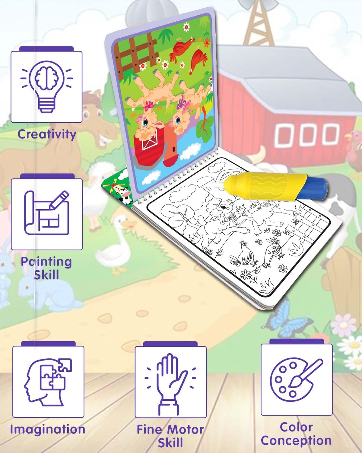 Farm Animals Water Magic Colouring Book for Kids
