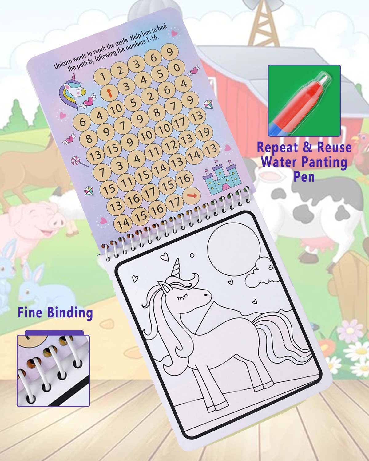 Farm Animals Water Magic Colouring Book for Kids