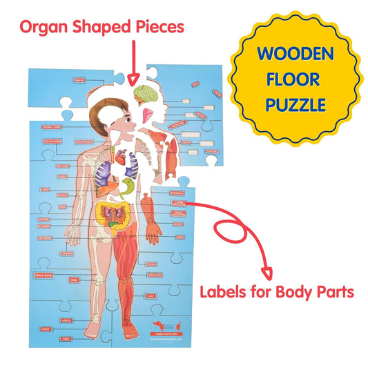 Human Body Parts Puzzle for Kids - Giant Shape Cut Wooden Jigsaw Puzzle - 60+ Pieces - STEM Educational Toys Birthday Gift for Kids 4 to 10 Years