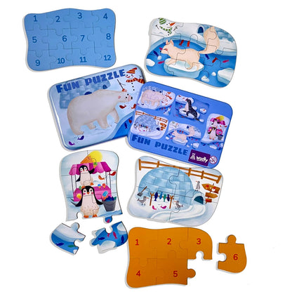 Jigsaw Puzzle Set in Metal Box – (Snow Bear Theme)