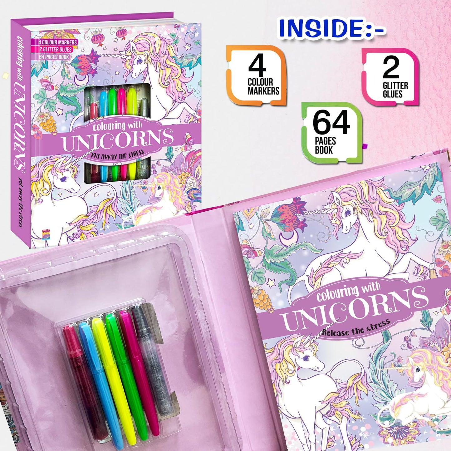 Unicorn Colouring Combo Kit | 32-Page Colouring Pad | 4+ Years