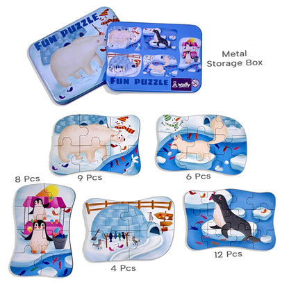 Jigsaw Puzzle Set in Metal Box – (Snow Bear Theme)
