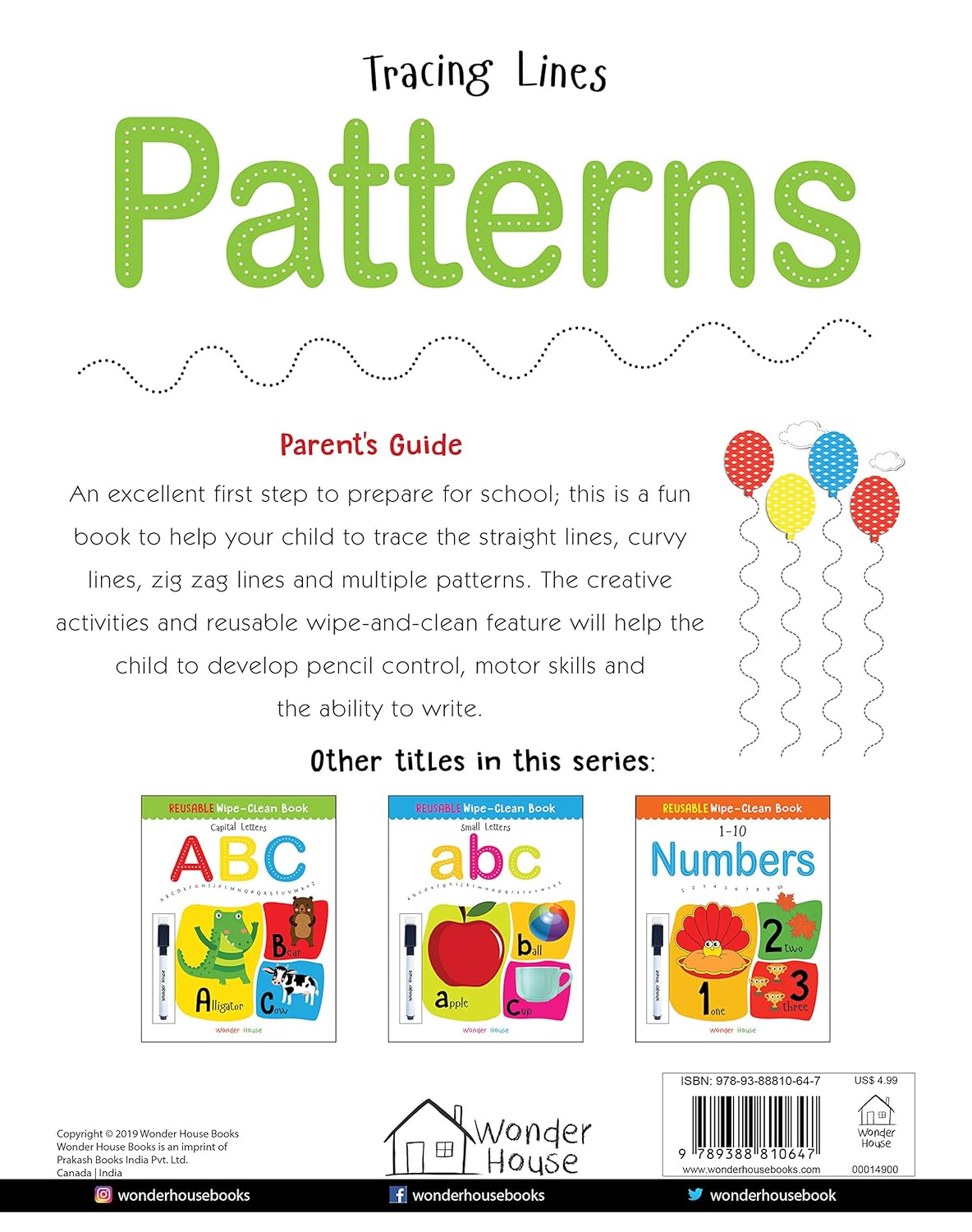 Wipe & Clean Lines & Patterns Tracing Book for Kids