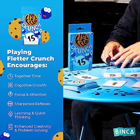Fletter Crunch Card Games, Family Card Game for Game Night, Fun Card Game for Kids, Teens and Adults, Children Educational Game to Sharpen Reflexes, Cognitive Skills & Math Abilities, Ages 8+