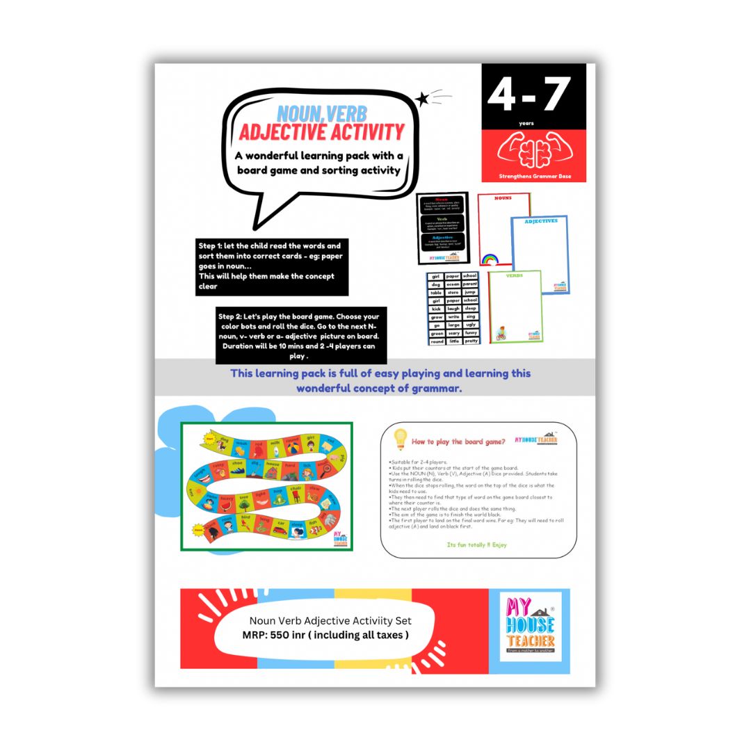 Noun Verb Adjective Concept Fun Learning Activity Pack