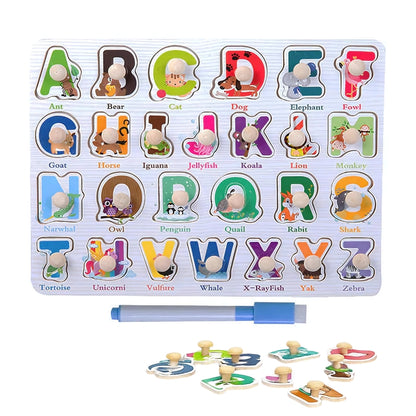 Wooden Alphabet  Peg Puzzle with Knobs