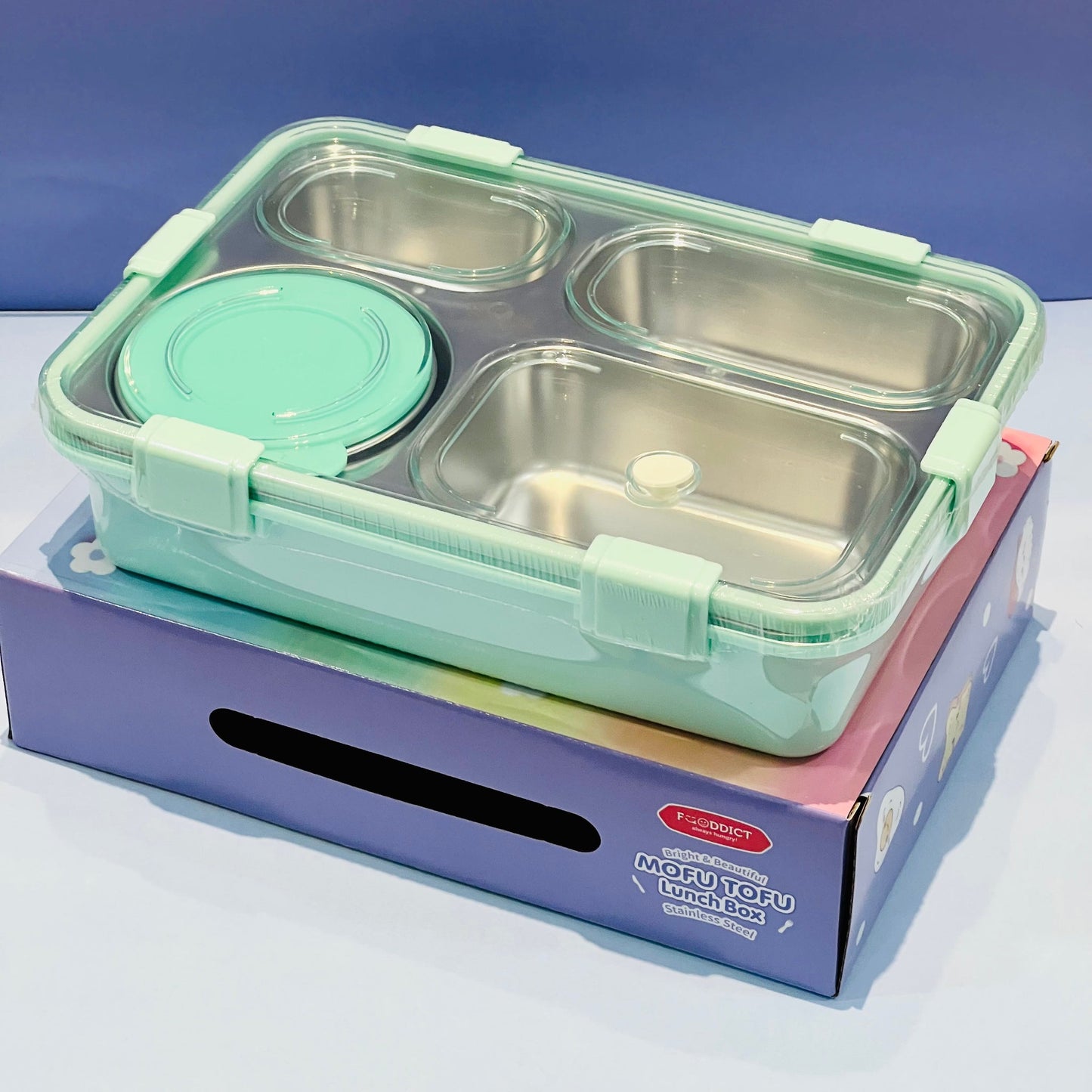 Green Pastel Steel Bento Lunchbox with 4 Compartments