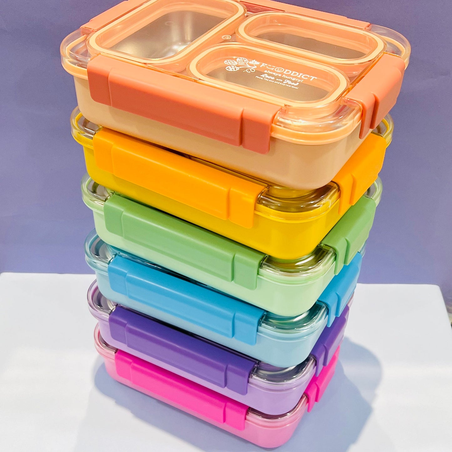 100% Spill Free Steel Bento Tiffin- 3 Compartments Lunchbox (710ml)