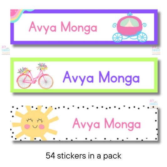 Waterproof Name Stickers for kids- girls theme
