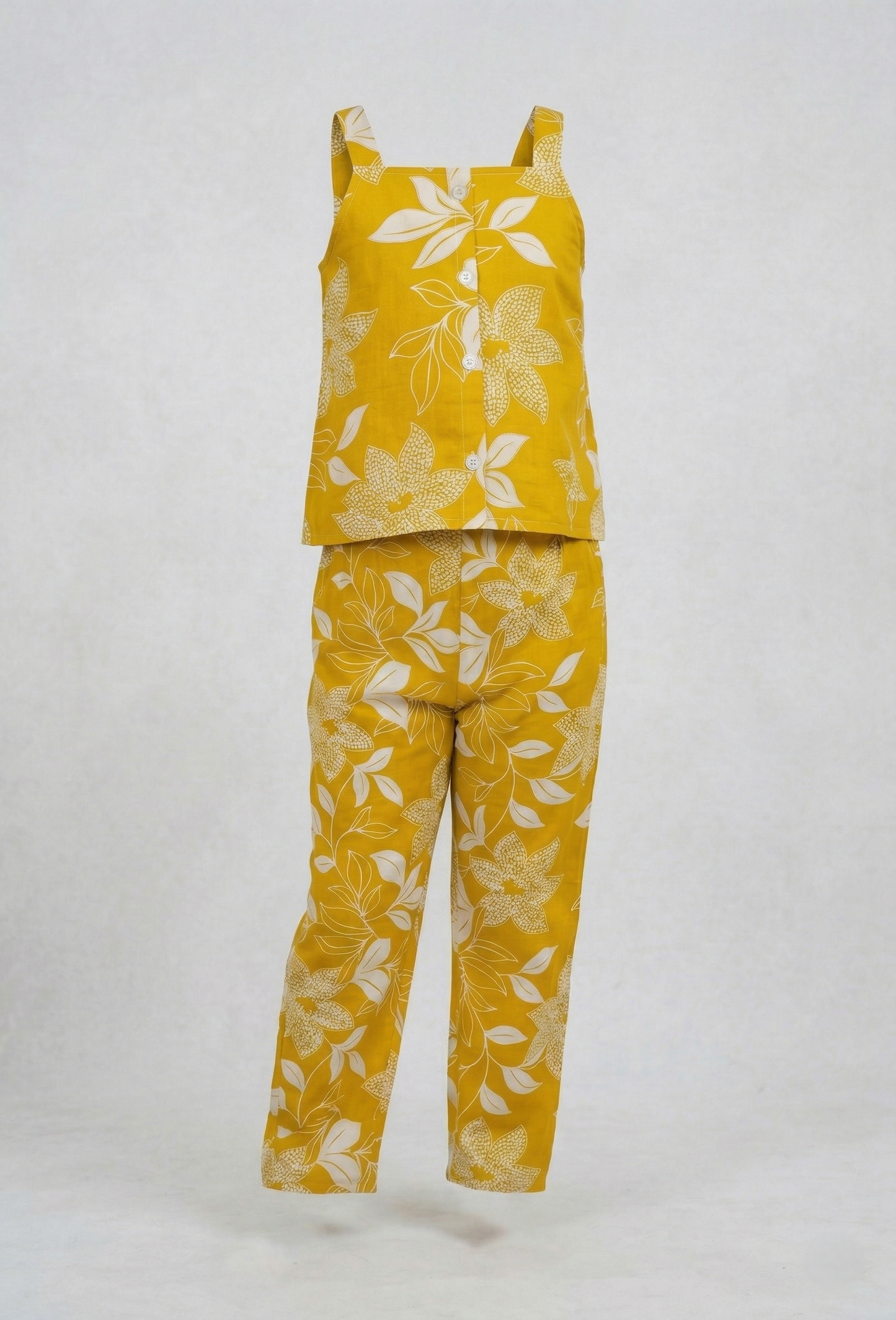 Yellow Sleeveless Trendy Printed Cotton Co-ord Set for Kids