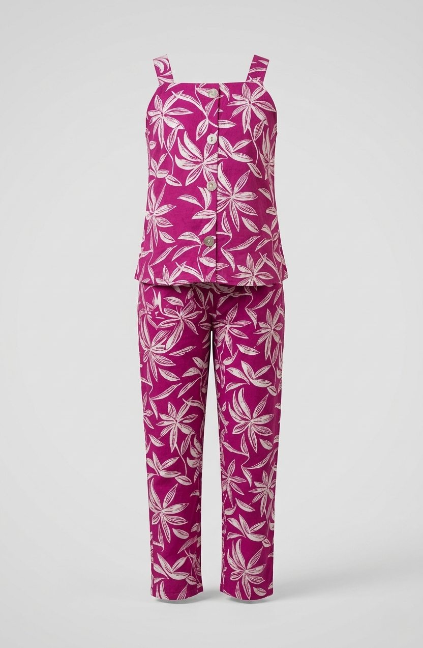 Pink Sleeveless Trendy Printed Cotton Co-ord Set for Kids