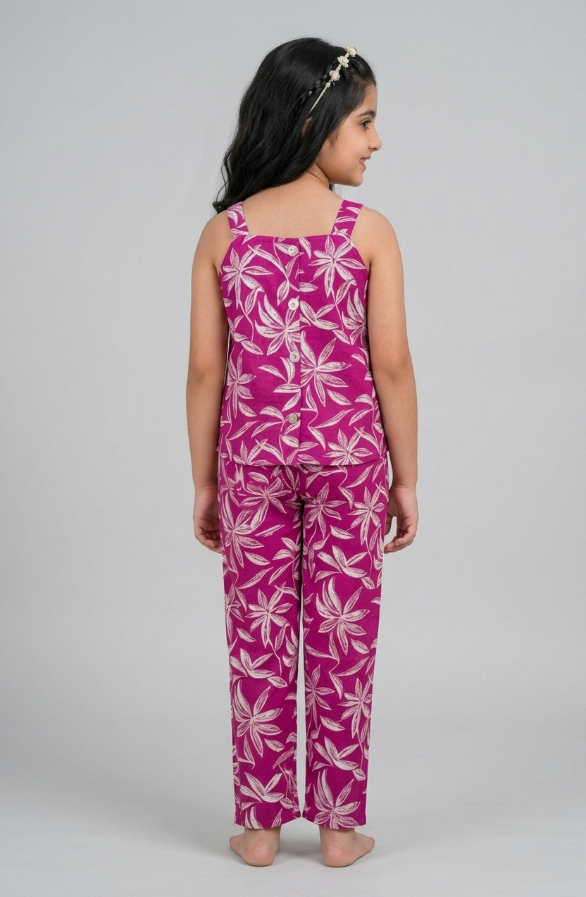 Pink Sleeveless Trendy Printed Cotton Co-ord Set for Kids