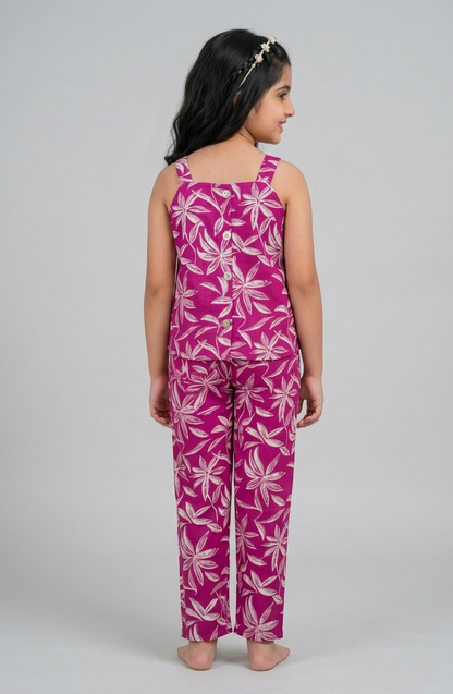 Pink Sleeveless Trendy Printed Cotton Co-ord Set for Kids