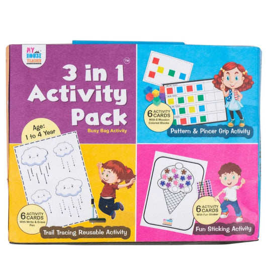 3 in 1 Activity Set 1 For Toddlers - Sticking, Tracing , Colours and Sequencing Skills