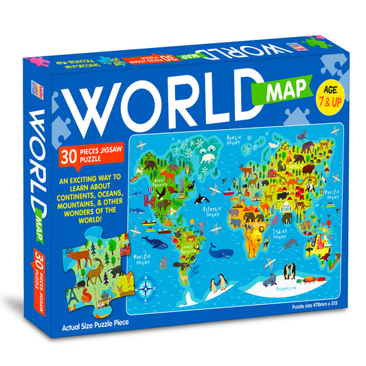 World Map Puzzle – 30 Piece Jigsaw Puzzle for Kids