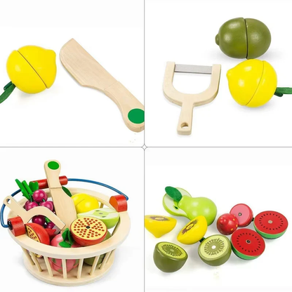 Magnetic Wooden Cutting Fruits – Food Play Toy Set with Basket