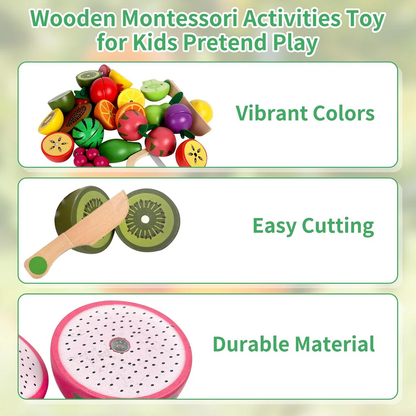 Magnetic Wooden Cutting Fruits – Food Play Toy Set with Basket