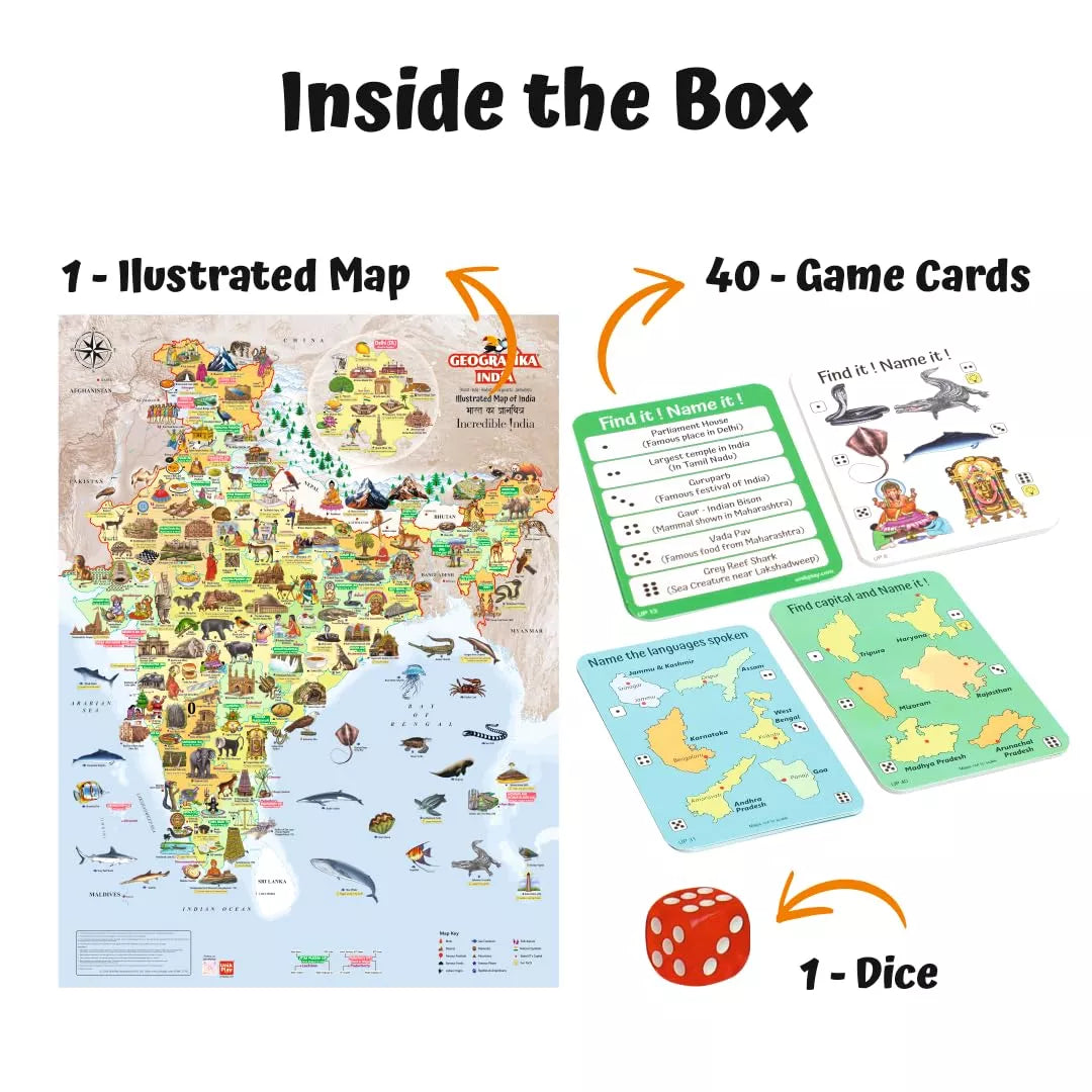 Geografika India Map Game with Flash Cards | Geography Game for Kids 5+ Years