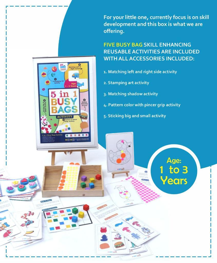 Skills Enhancing Bundle 5 Activity In One Busy Bag - (1 To 3 Years), Educational Toys For Kids Learning, Kids Activities Toys