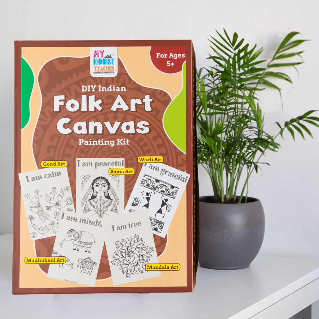 My House Teacher Folk Art Canvas Painting Kit - 5 Indian Art Forms In One Box, Educational Toys For Kids Learning, Kids Activities Toys