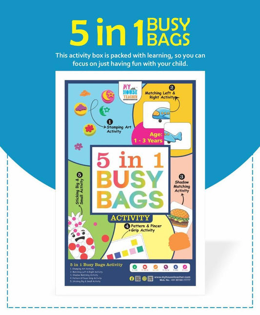 Skills Enhancing Bundle 5 Activity In One Busy Bag - (1 To 3 Years), Educational Toys For Kids Learning, Kids Activities Toys