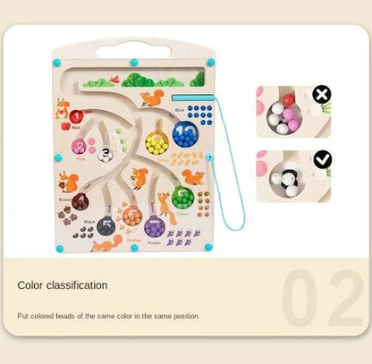 Wooden Educational Magnetic Squirrel Feeding Game, Colours & Numbers Learning Toy