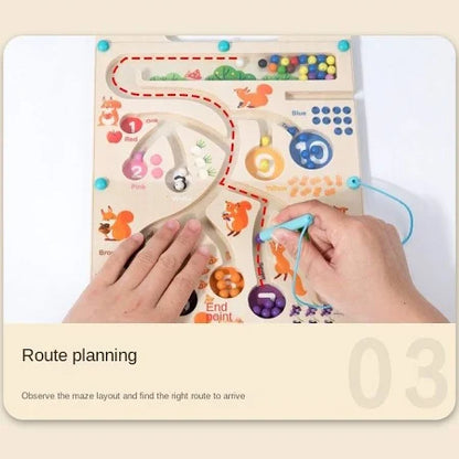 Wooden Educational Magnetic Squirrel Feeding Game, Colours & Numbers Learning Toy