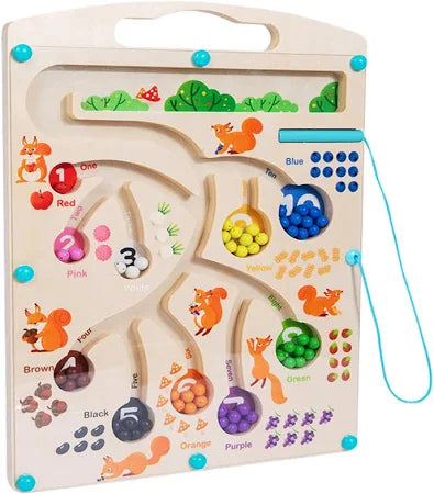 Wooden Educational Magnetic Squirrel Feeding Game, Colours & Numbers Learning Toy
