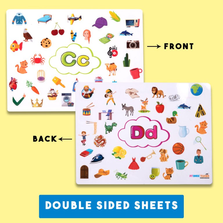 My House Teacher Alphabet Sounds A to Z 26 Reusable  I-Spy Mats Set - Great For Reading, Phonics And Beginning Sounds Recognition, Educational Toys For Kids Learning, Kids Activities Toys