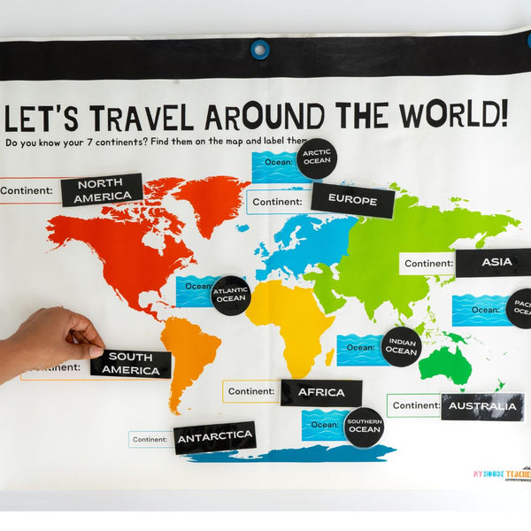 Continents And Oceans Fabric Poster (2 By 2.5 Feet) – My House Teacher