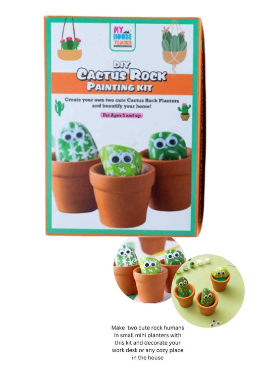 My House Teacher DIY Cactus Rock Painting Set With A Planter, Educational Toys For Kids Learning, Kids Activities Toys