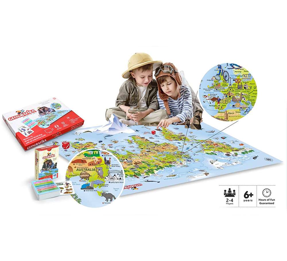 Unikplay Geografika Flash Cards World Map Game, Learning Resources and Educational Games for Boys and Girls, Homeschool Supplies and Geography Gifts