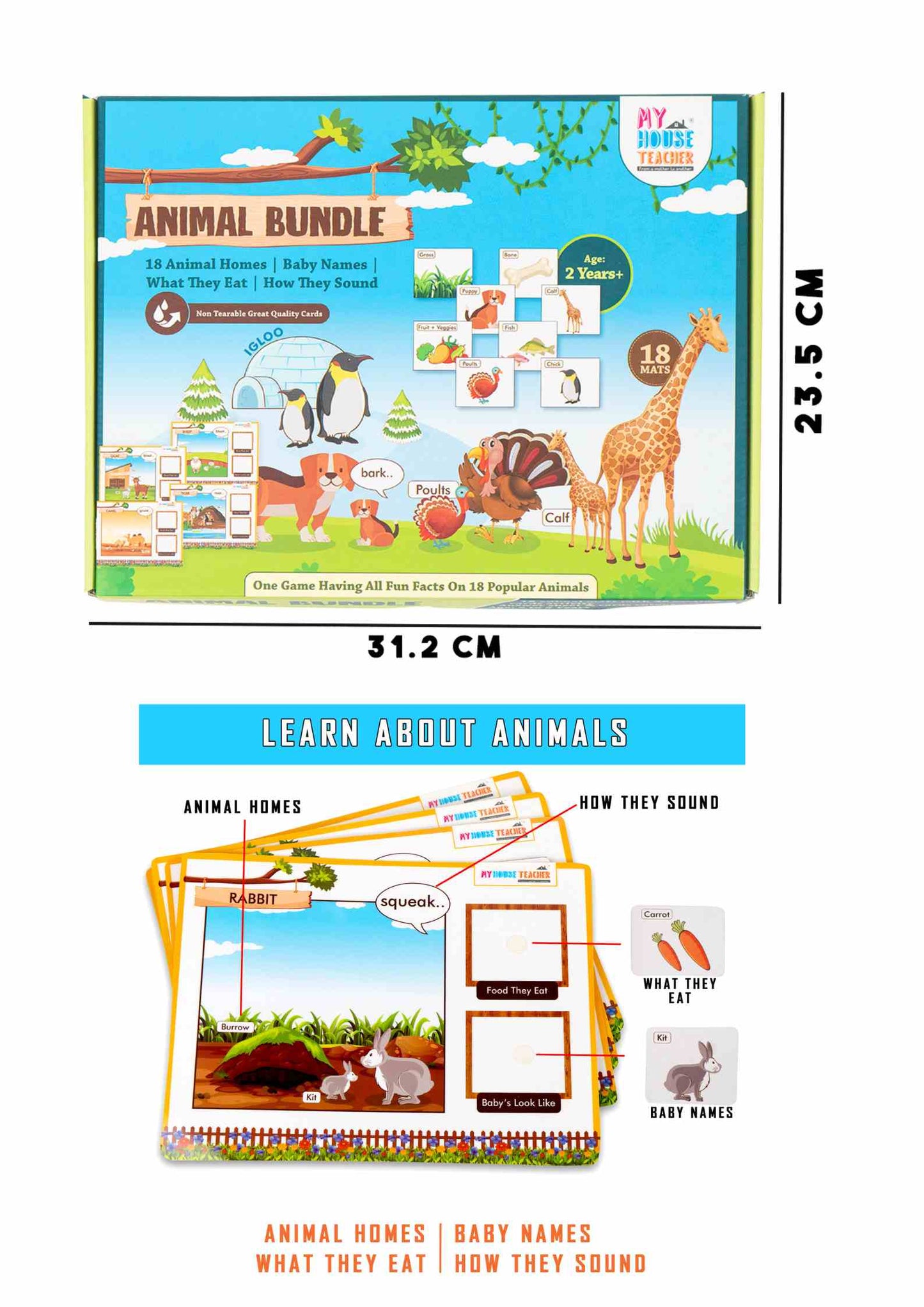 All About 18 Animals Non-Tearable Learning Pack for babies and toddlers